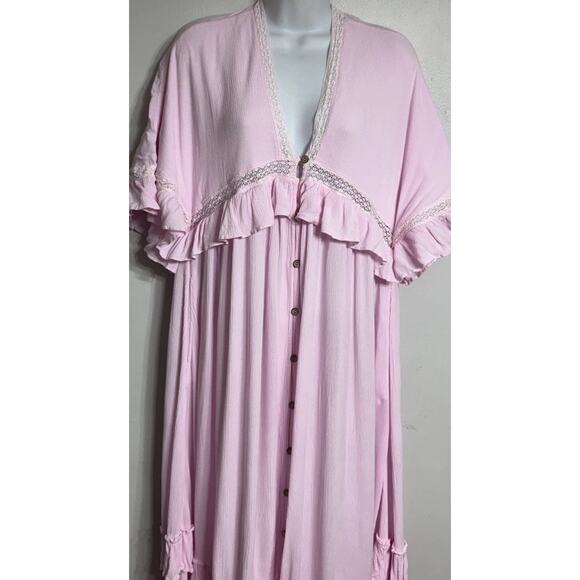 Free People Dress Women’s XS Pintuck Paradiso Maxi Pink Ruffles Bohemian - Picture 6 of 14